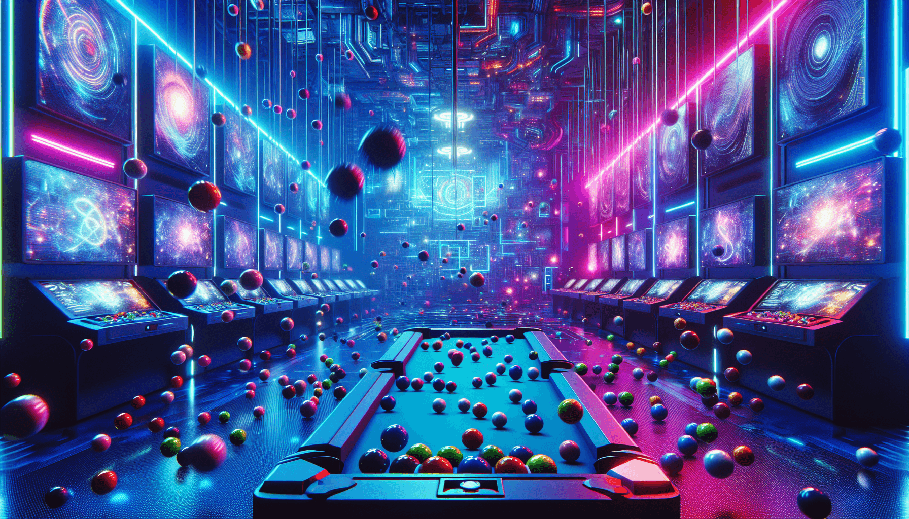 Colorful gaming environment with plinko balls